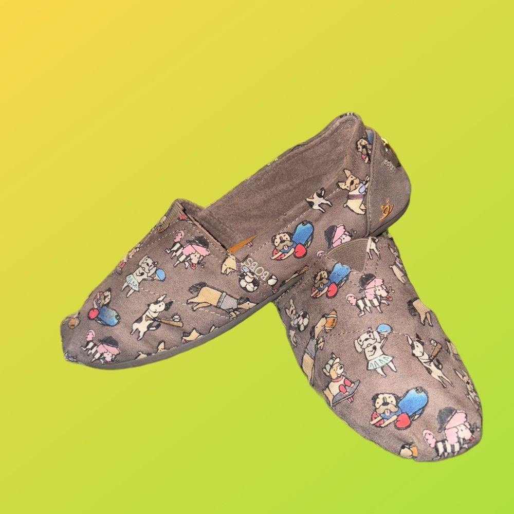 BOBS from Skechers Brown Flats with Fun Dog Cartoon Pattern